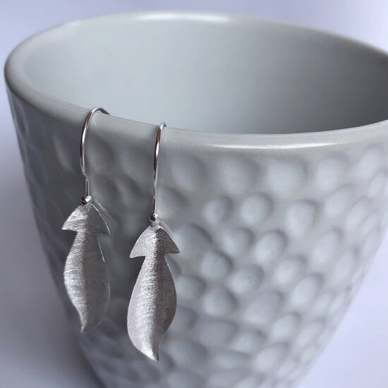 Frosted Silver Leaf Earrings 